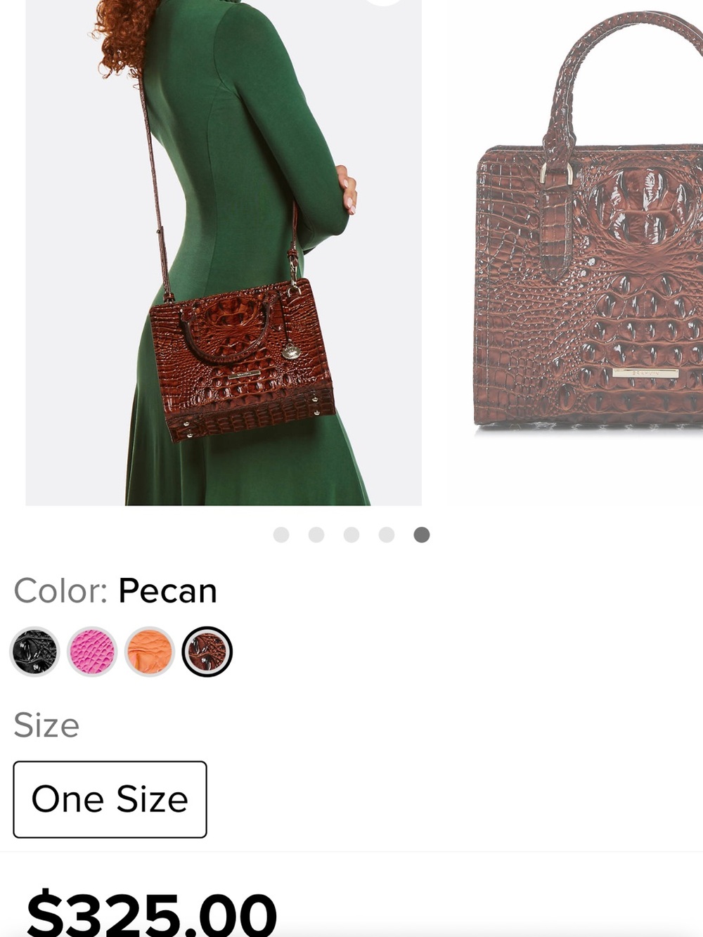 Pecan Croc-Embossed Satchel Bag with Top Handles